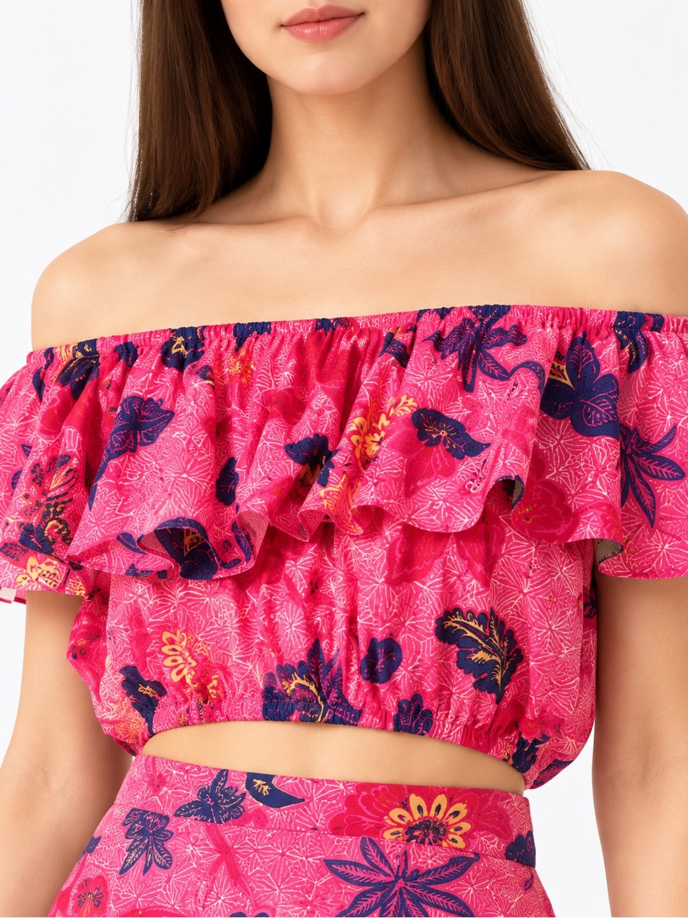 NWOT RHODE Pink Floral Off Shoulder Ruffle Crop Top Size XS